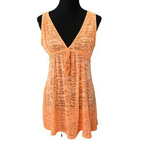 J Valdi Coverup Dress Beach Swim size L Coral Orange V-Neck Empire Waist